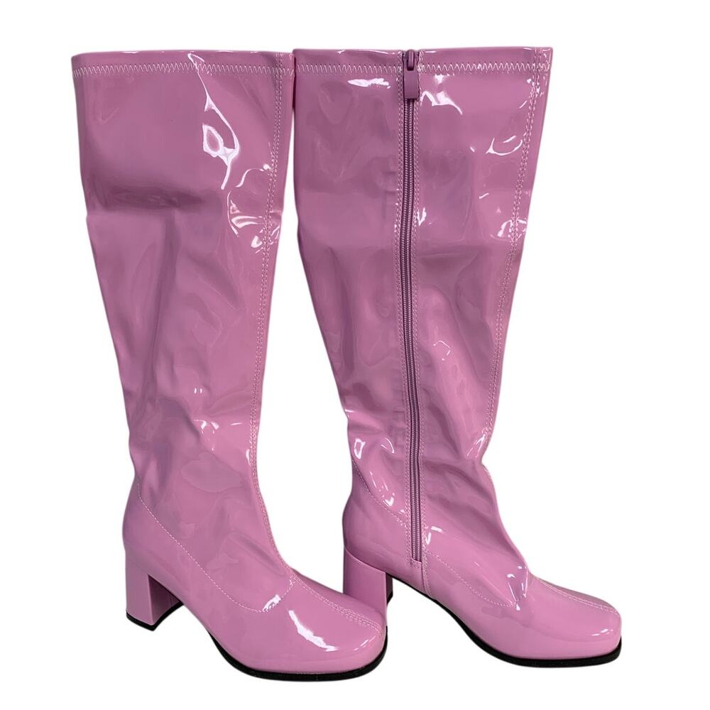Heiyom Womens Size 6.5 Pink 2.5" Heel Knee High Boots Round Toe Side Zip Shoes